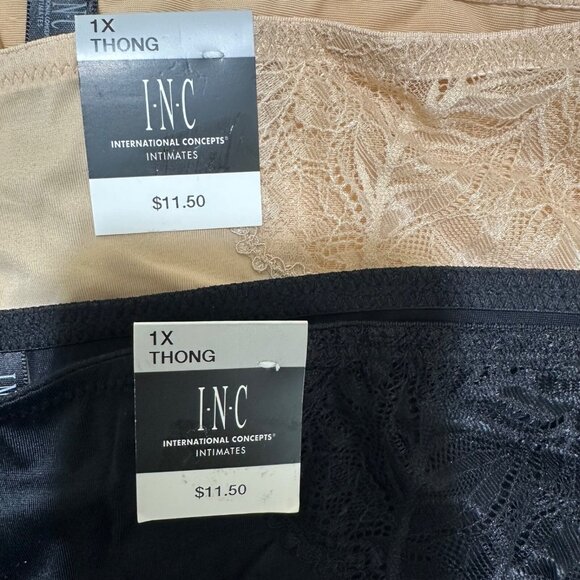 INC Int’l Concepts Plus Size 1X Black Frappe Lace-Trim Thong Panty (2) Pairs NWT - Picture 7 of 7